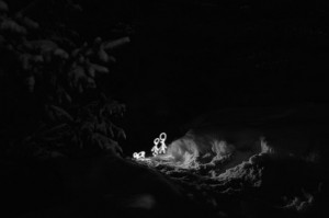 Noir, blanche neige, light painting in Courchevel