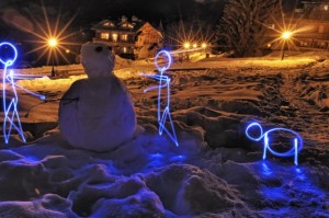 Meet the snowman, light painting in Courchevel
